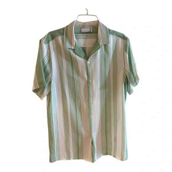 ASOS DESIGN revere Reiss Castle Ribbed Cuban stripe shirt in green - Picture 2 of 6
